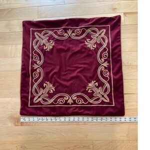 Burgundy Velvet Gold Embroidered Fleur-de-Lis Throw Pillow Cover 22x22 Square